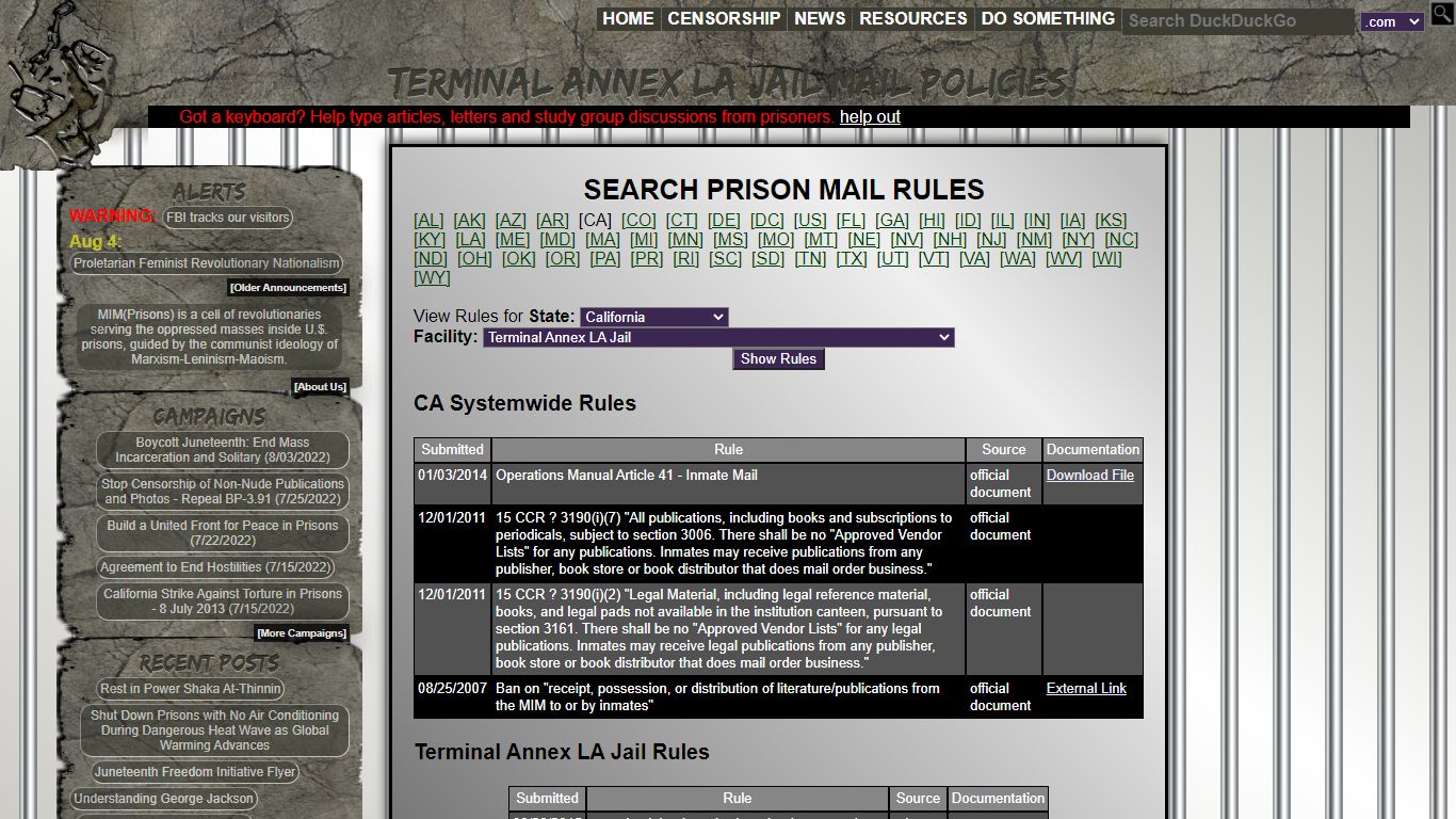 Terminal Annex LA Jail Mail Policies - prisoncensorship.info